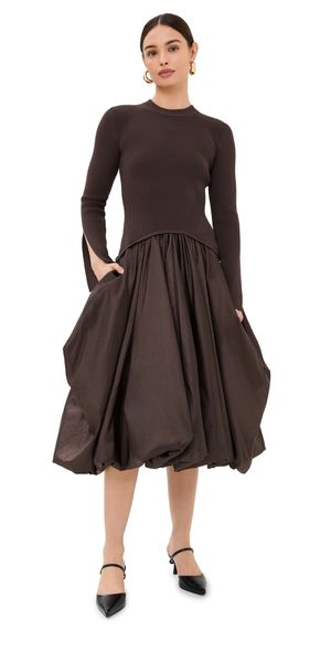 SIMKHAI Kenlie Mock Neck Midi Dress Chocolate L