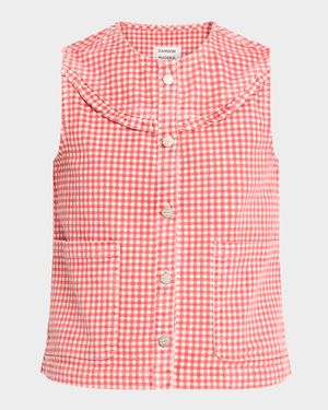 Mari Gingham Button-Front Top