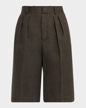 Digby Pleated Structured Linen Wool Bermuda Shorts