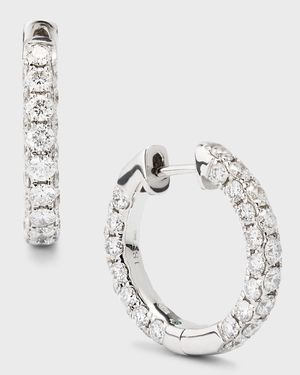 18k White Gold 3-Side Diamond Hoop Earrings