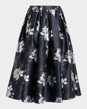 Floral Pleated Midi Skirt
