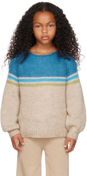 Longlivethequeen Kids Beige & Blue Striped Sweater
