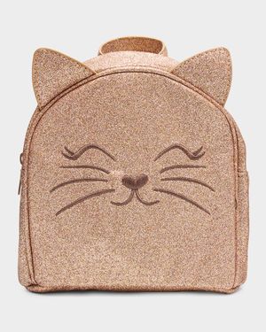 Girl's Kitty Glittery Faux Leather Backpack