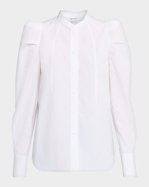 Puff-Sleeve Cotton Button-Down Shirt