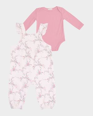 Girl's 2-Piece Antoinette Floral Overalls and Bodysuit Set, Size 3M-24M