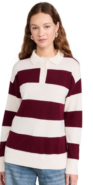LE JEAN Cashmere Polo Sweater Rugby Stripe S