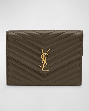 YSL Monogram Flap Clutch Bag in Smooth Leather