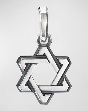 Men's Deco Star of David Pendant with Diamonds in Silver, 24mm