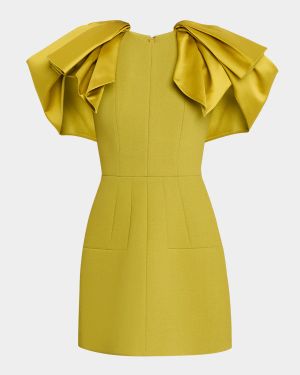 Satin Bow-Sleeve Mini Crepe Dress