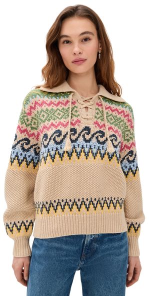 Polo Ralph Lauren Cotton Wool Blend Long Sleeve Tie Pullover Tan Multi XXL