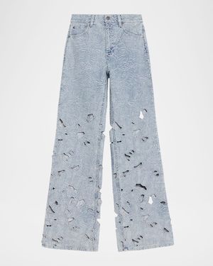 Chic Embroidered Eyelet Bootcut Jeans
