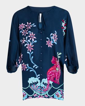 Harlyn Floral-Print Keyhole Blouse