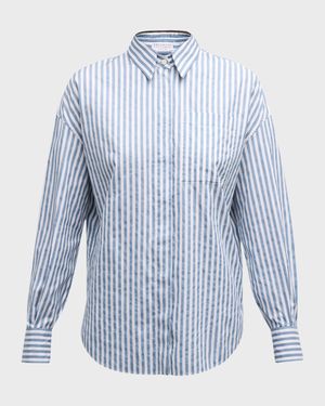 Striped Button-Front Blouse with Monili Trim