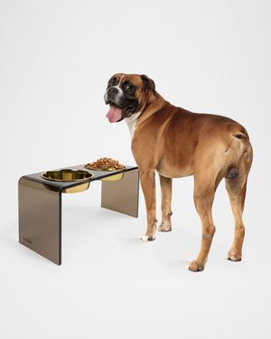 Large Bronze Double Bowl Pet Feeder - 2 Qt Golden Bowls