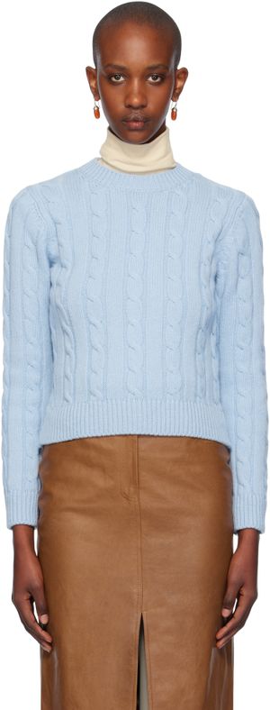 &Daughter Blue Carrow Cable Crewneck Sweater