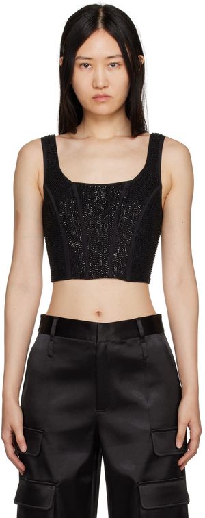 FRAME Black Beaded Tank Top