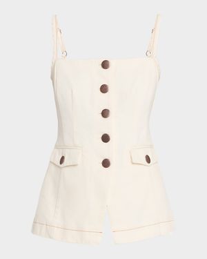 Roxy Cutaway V Denim Button-Front Top