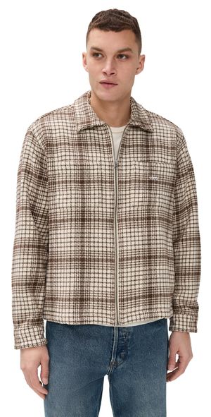 Obey Arker Zip Flannel Shirt Jacket Unbleached Multi M