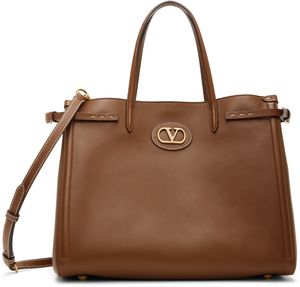 Valentino Garavani Brown Antibes Medium Calfskin Shopping Tote