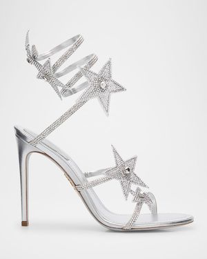 Cleo Crystal Star Satin Snake-Wrap Sandals