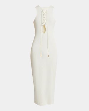 Lace-Up Rib Midi Tank Dress