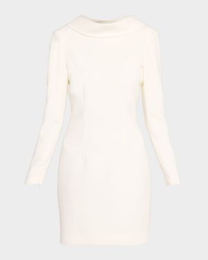 Extended Boat Neck Long-Sleeve Mini Dress