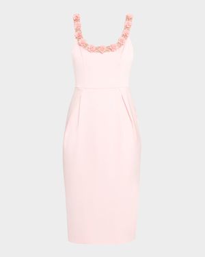 Bodycon Beaded Floral Applique Midi Dress