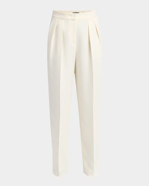 Pleated Cady Straight-Leg Tuxedo Trousers