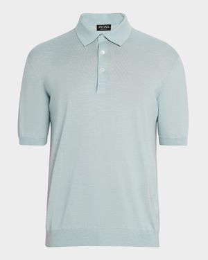 Men's Silk, Cashmere, and Linen Short-Sleeve Polo Sweater