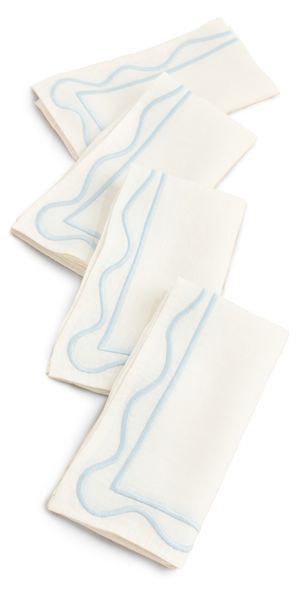 Misette Set of 4 Linen Embroidered Napkins Blue One Size