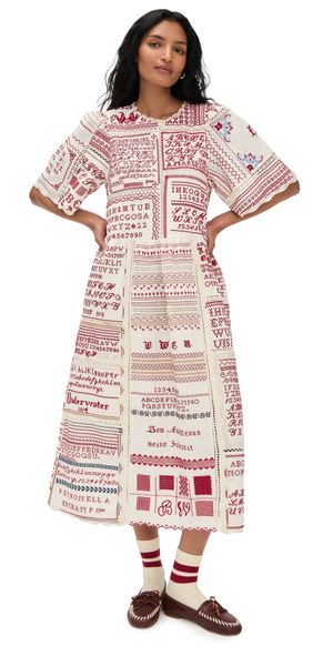 Sea Kit Embroidered Midi Dress Cream S