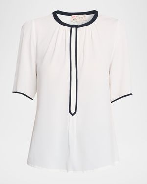 Silk-Blend Blouse with Piping