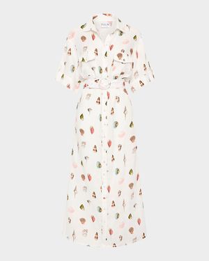 Memento Seashell-Print Linen Maxi Shirtdress
