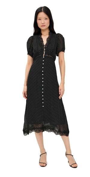 Sea Melody Polka-Dot Puff Sleeve Dress Black 6
