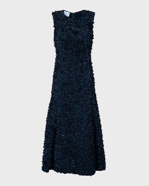 Mix Media Midi Dress with 3D Lasercut Floral Detail