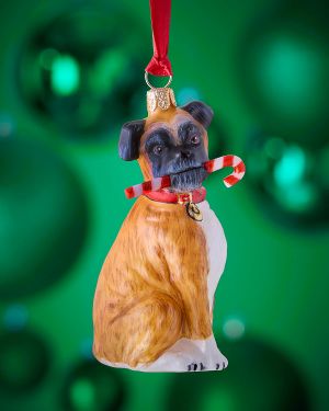Boxer with Candy Cane Christmas Ornament