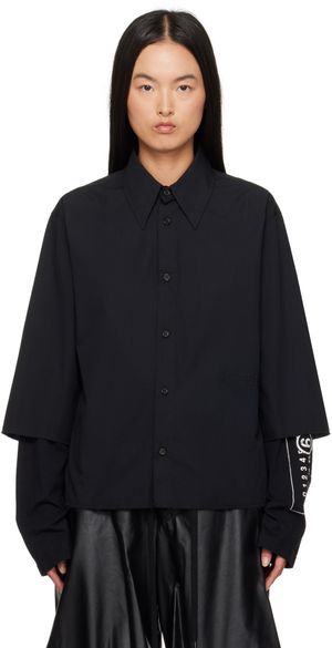 MM6 Maison Margiela Black Cotton Poplin Long-Sleeved Shirt