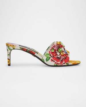 Keira Floral Jeweled Mule Sandals