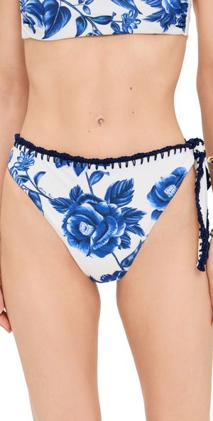 FARM Rio Floral Cascade High Waist Bikini Bottoms Blue Floral Cascade Off-White XS
