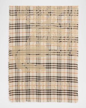 Wide EKD Check Wool Silk Scarf