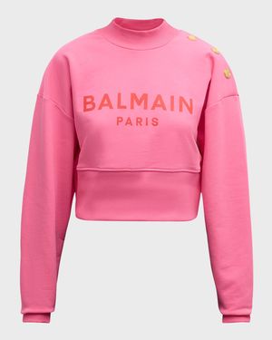 3-Button Logo-Print Crop Sweatshirt