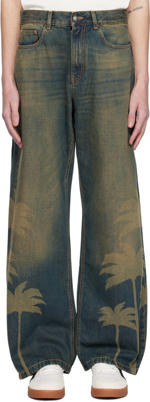 Palm Angels Blue Laser Palms Loose Jeans