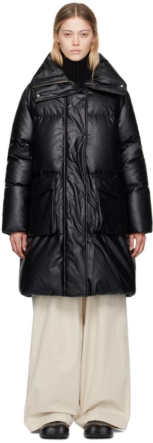 MM6 Maison Margiela Black Quilted Faux-Leather Down Coat