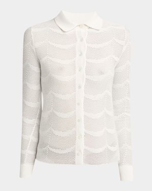 Crescent Mesh Polo Button Down Top