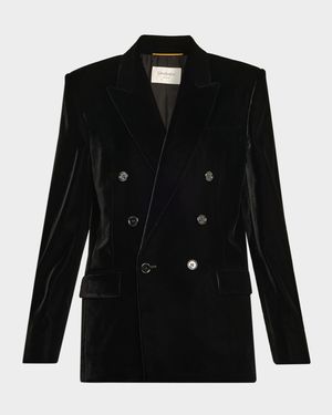 Velvet Double-Breasted Blazer