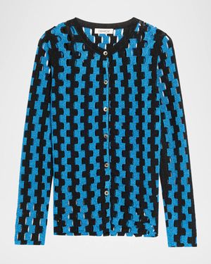 Bowery Metallic Open-Knit Crewneck Cardigan