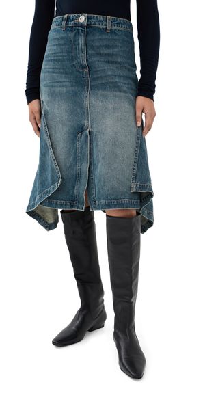 Brandon Maxwell The Frankie Skirt with Cascade Hem Blue Wash 27