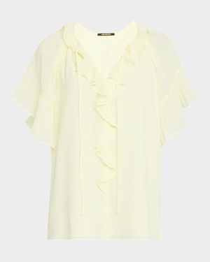 Vale Raglan-Sleeve Ruffle Blouse