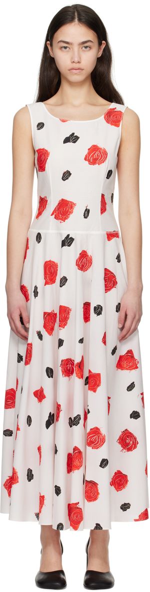 Marni Robe longue blanche en popeline de coton à motif d'iris