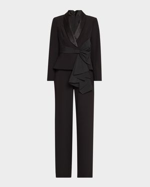 Straight-Leg Bow Stretch Crepe Jumpsuit